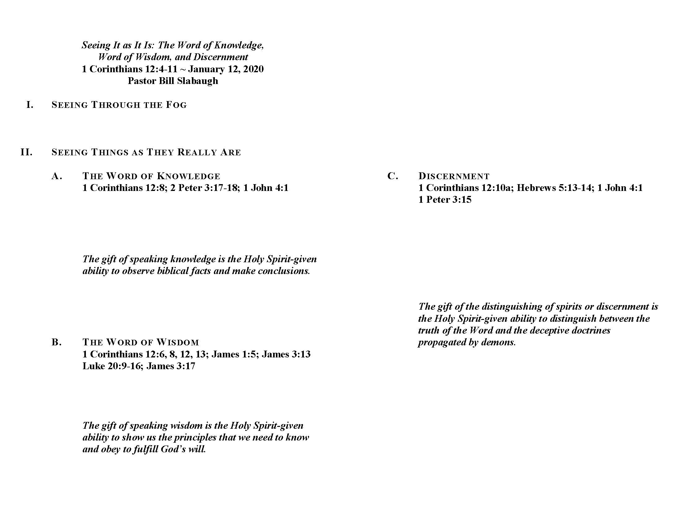 Sermon Outline: 1 Corinthians 12:4-11 ~ Seeing It as It Is