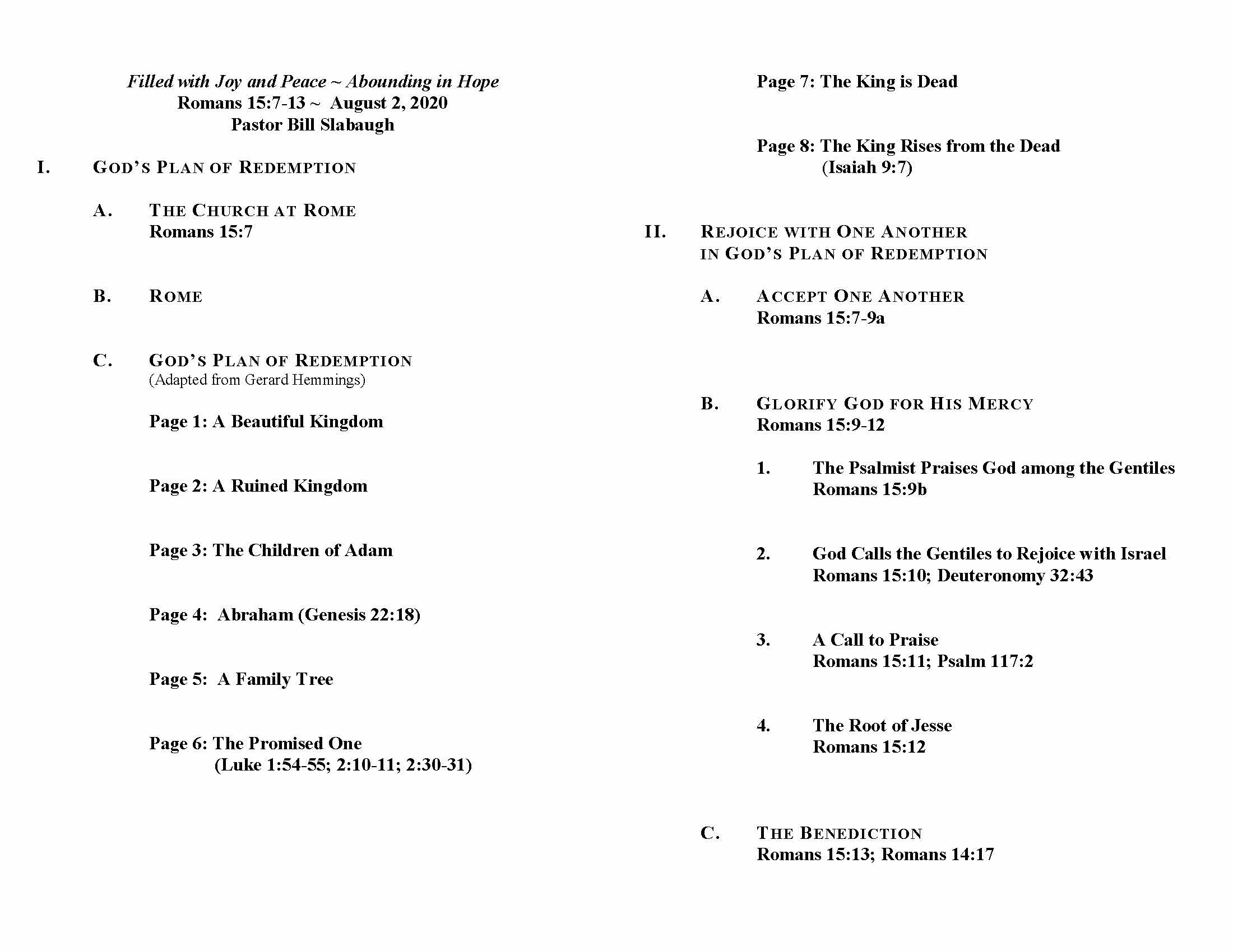 Sermon Outline: Romans 15:7-13 ~Filled with Joy and Peace