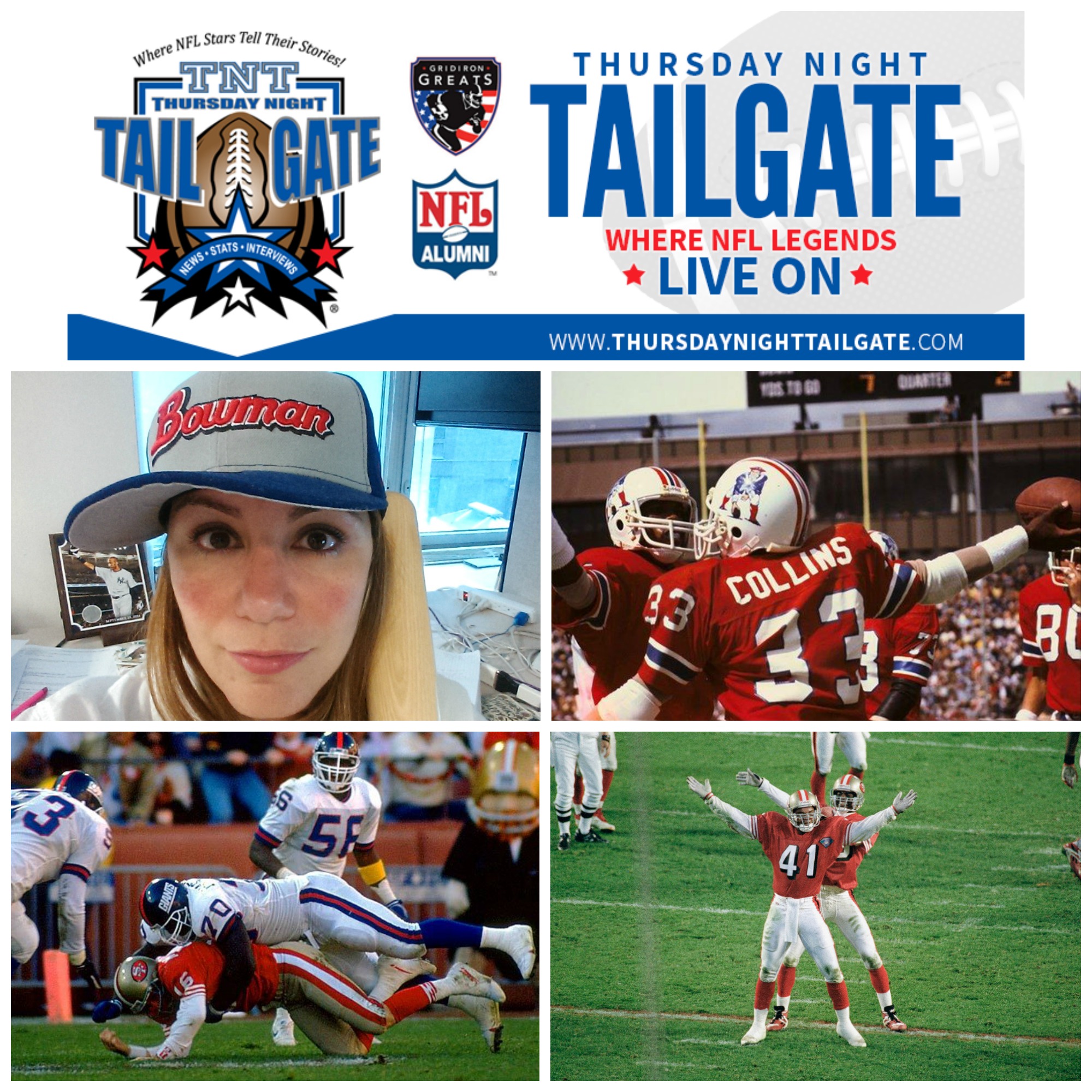 NFL Legends Tony Collins, Leonard Marshall and Toi Cook Plus Topps Marketing Communications Manager Susan Lulgjuraj Join Us...