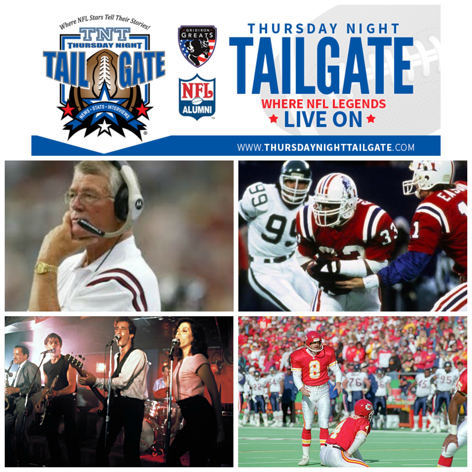 Dan Reeves, Tony Collins, Matthew Laurance, and Nick Lowery share their stories + insights on the Falcons, Giants, Patriots and Chiefs on this edition of Thursday Night Tailgate