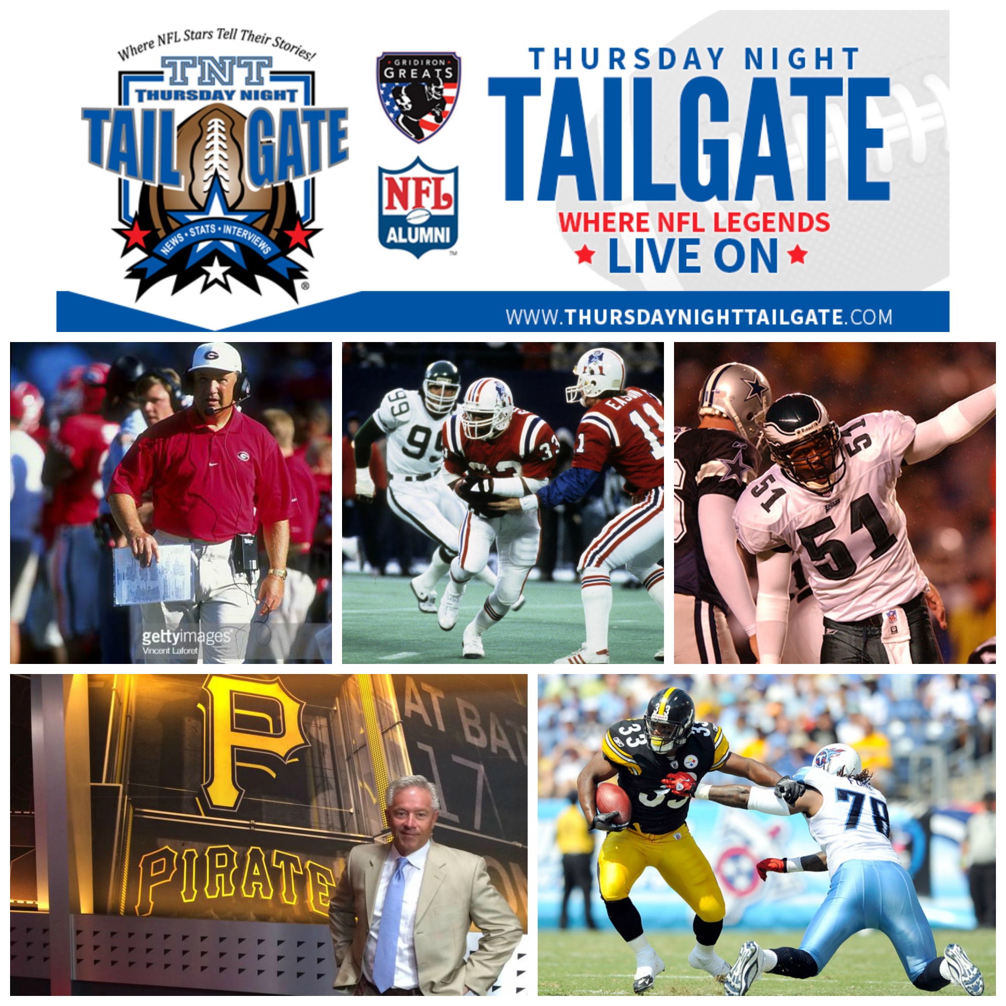 Former Georgia Head Coach Jim Donnan, former Patriots RB Tony Collins, Former Eagles LB Carlos Emmons, AT&T Sports Net Pittsburgh Host Paul Alexander and former Steelers RB Isaac Redman Join Us...