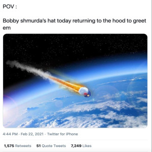 Bobby Shmurda's hat returning to earth to greet him out of prison