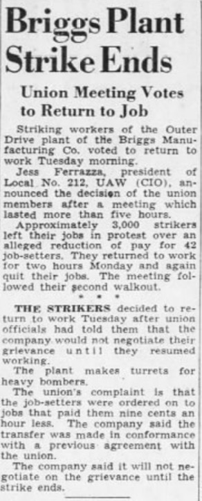 July 25 Briggs Strike Ends