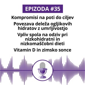 #35: Kompromisi na poti do ciljev. Povezava deleža ogljikovih hidratov z umrljivostjo. Vpliv spola na odziv na nizkohidratno in nizkomaščobno dieto. Vitamin D in zimsko sonce.