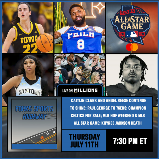 Forks Sports Highway - UND NHL Draft Class; Caitlin Clark and Angel Reese Shine; Paul George to 76ers; MLB HOF Weekend & All-Star Game; Vikings Draft Pick Khyree Jackson Dies