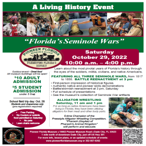SW0132 Three Seminole Wars Told at Florida Pioneer Museum Event Oct. 29
